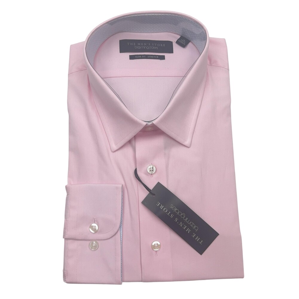 The Men's Store Bloomingdale's Shirt Mens 18 34/35 Pink Slim Stretch Long Sleeve